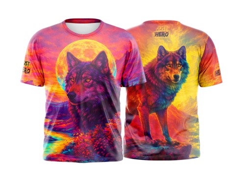 MEN T-SHIRT ART LOBO SUNSET